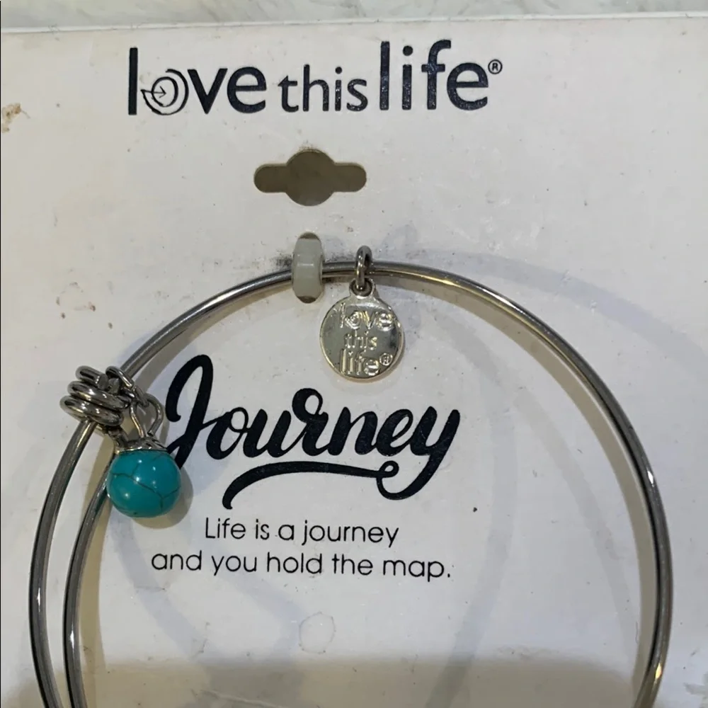 Love‎ this Life Silver and Blue Bracelet with Circular Design and Hanging Charms